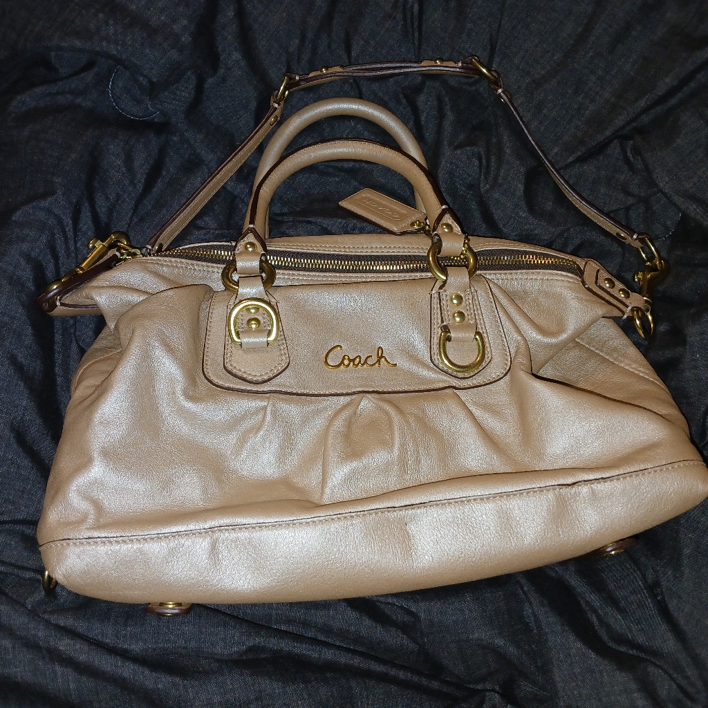 Coach Tan Leather Satchel With Gold Hardware